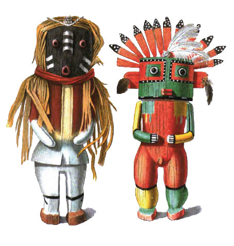 The Hopi perceived Katchina idols as being messengers from the spirit world.  duchů. Podle Fewkes 1894, tabule 11.