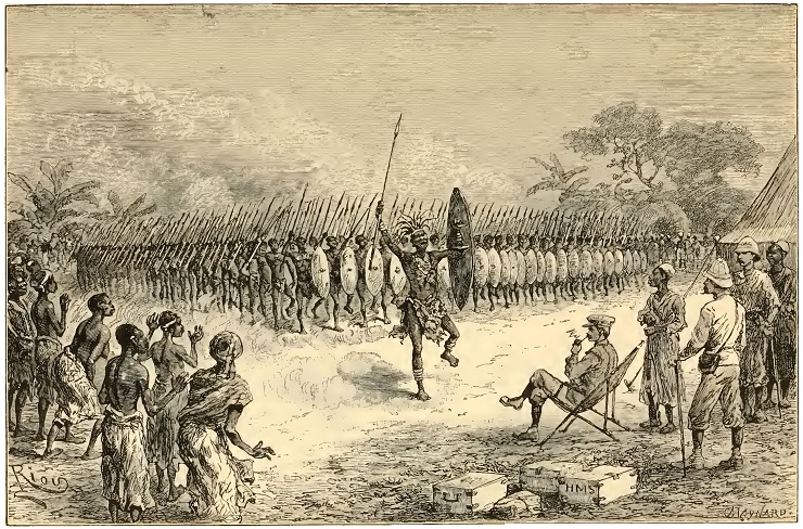 Úchvatný dojem, který na cestovatele H. M. Stanleyho udělala disciplína domorodých bojovníků v Mosambiku, evokuje pocit, jaký v Evropanech vyvolala organizovaná masa zulských bojovníků. Podle Stanley 1891, 439.