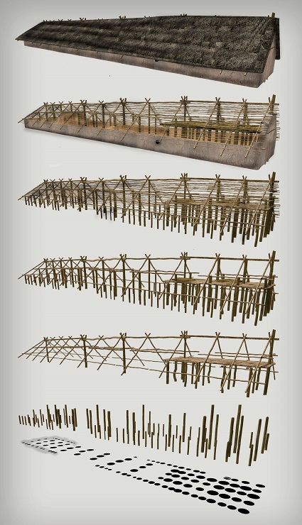 A hypothetical reconstruction of a longhouse of the Linear Pottery culture based on plan No. 41 from Bylany.